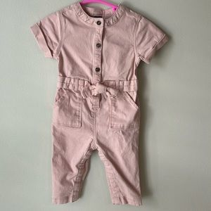 Old Navy utility jumpsuit short sleeve canvas pink 6-12 months